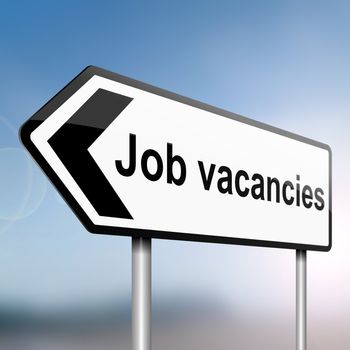 illustration depicting a sign post with directional arrow containing a job vacancies concept. Blurred background.