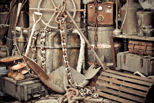 Vintage old anchor and chain