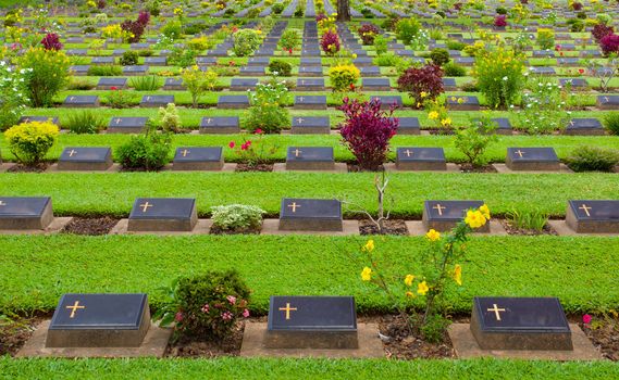 Kanchanaburi world war two cemetery in Thailand