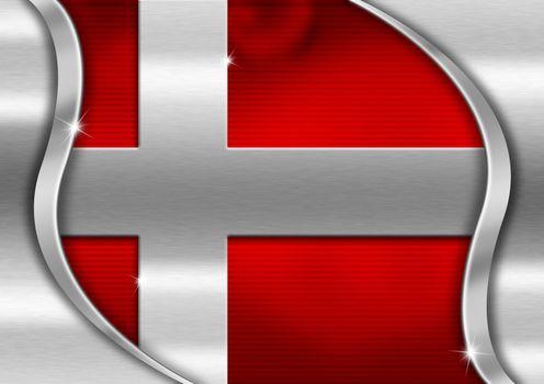 Red and metal background national danish metal flag
