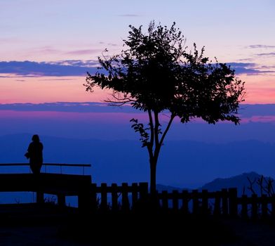 silhouette of girl on the Mountain