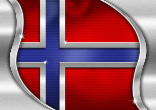 Red blue and metal background national norwegian metal flag