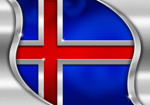 Red blue and metal background national icelandic metal flag
