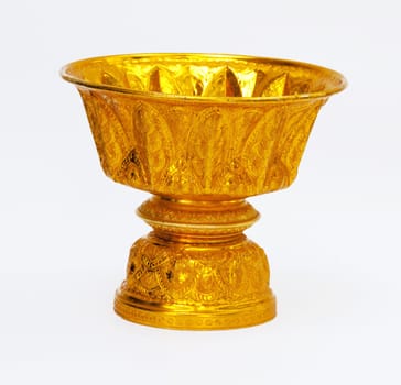 Old antique vintage gold, brass bowl, isolated on white background