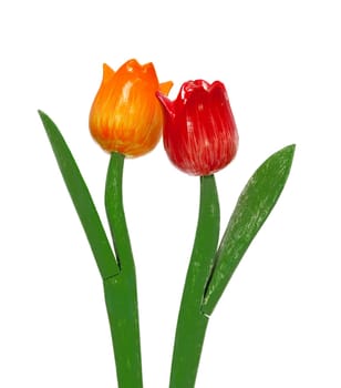 plastic tulip flowers isolated white background