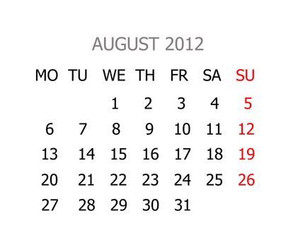 Simple calendar for years 2012