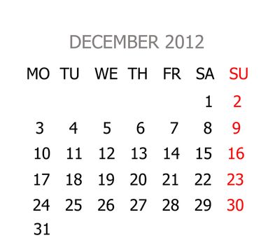 Simple calendar for years 2012