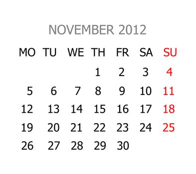 Simple calendar for years 2012