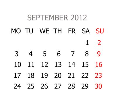 Simple calendar for years 2012