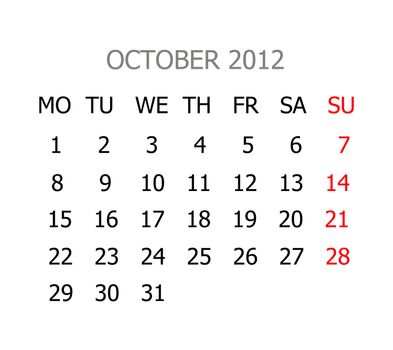 Simple calendar for years 2012