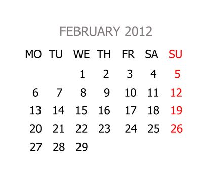 Simple calendar for years 2012