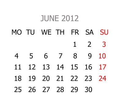 Simple calendar for years 2012