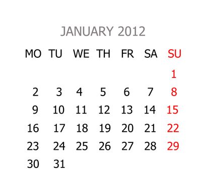 Simple calendar for years 2012