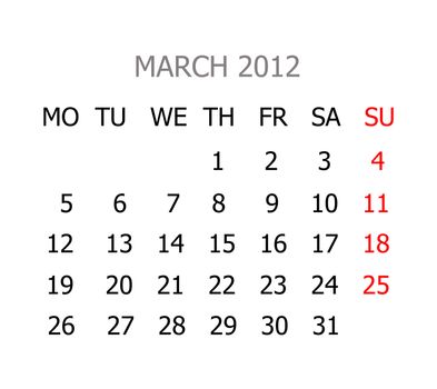 Simple calendar for years 2012