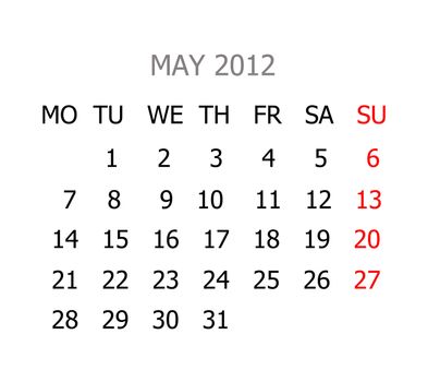 Simple calendar for years 2012