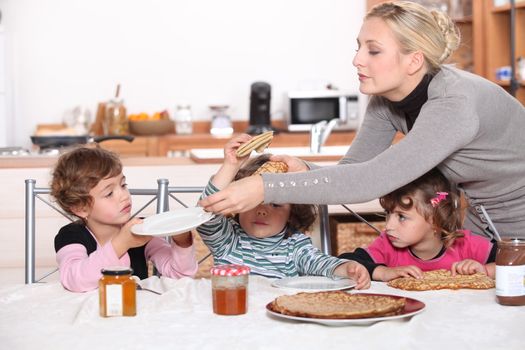 Kids having breakfast at home