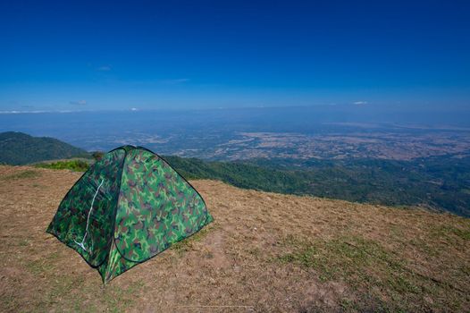 Tourist tent in mountain landscape in Thailand