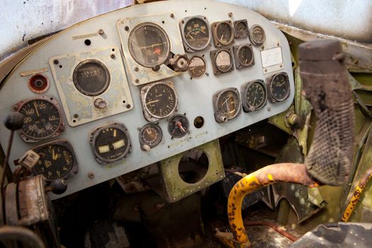 Detail of a old airplane cockpit