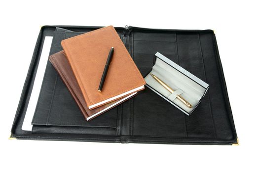 folder and organizers with  pen  on a white background