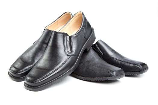 Two pairs black man's a shoe on  white background
