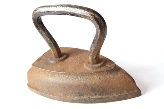 The old iron covered with rust on a white background