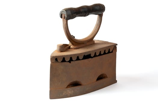 The old iron covered with rust on a white background