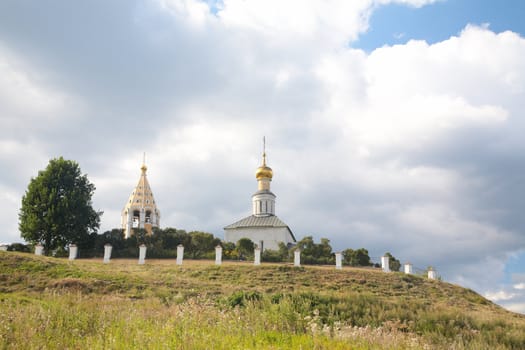 Orthodox church against the sky with clouds