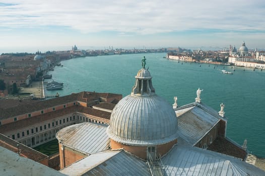 View of Venice from the bell tower of San Giorgio in the winter on a clear day