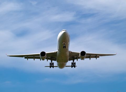 detail of airplane landing - front view