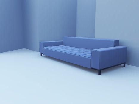 modern sofa in blue tones on a light blue background