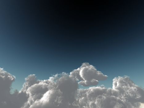 cumulus clouds soaring on the dark blue sky