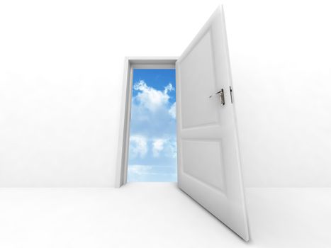 wall and opened to sky door on a white background