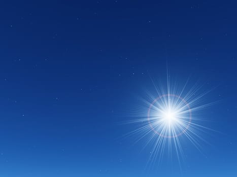 dark blue night sky shined by bright, white star