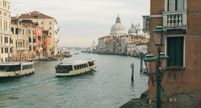 Venice. Grand Canal in the winter with the sailing vaporetto