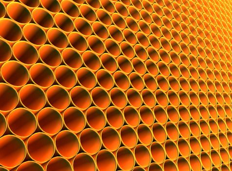 Abstract futuristic background from golden round hollow pipes