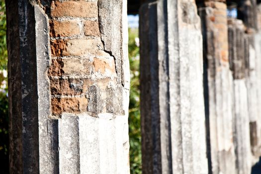 Detail of Pompeii site. The city of was destroyed and completely buried during a long catastrophic eruption of the volcano Mount Vesuvius
