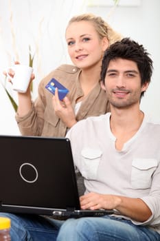 young couple shopping online