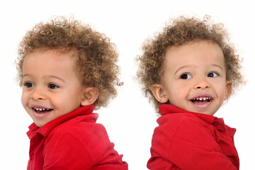 Adorable-looking twins with curly hair