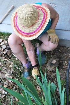 Mature female gardener working outside.