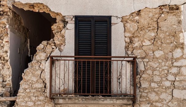 Detail of a collapsed wall due to the 2009 earthquake in a town near L'Aquila.