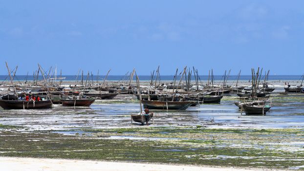 Boats in front of a fishing village in Zanzibar