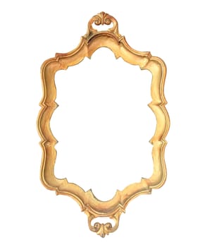 old antique gold frame over white background