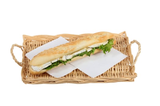Sandwich on a wicker tray