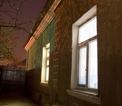 night photography. windows on the house