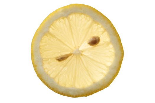 Overhead view of slice of Lemon on plain background