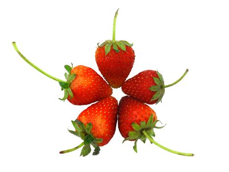 Five strawberries in flower or star shape isolated with clipping path