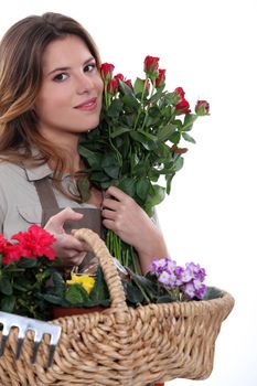 beautiful florist holding flowers