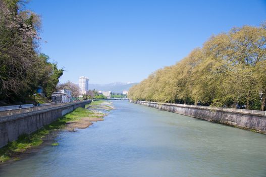 The river in channel in spring time