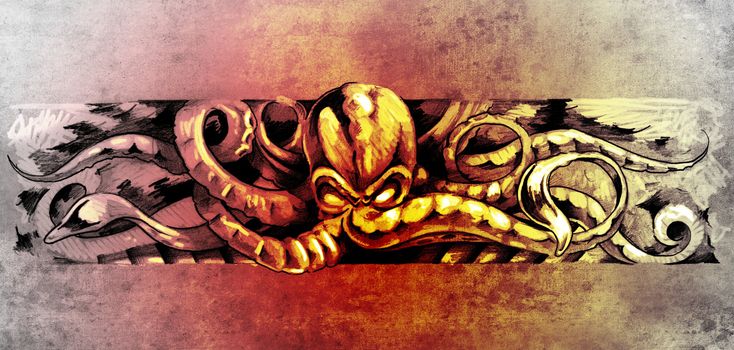 Sketch of tatto art, octopus illustration