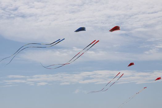 Kites flying in the sky.